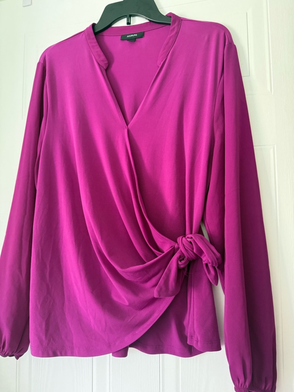 Alfani Women's Fuchsia Wrap-Tie Long Sleeve Blouse